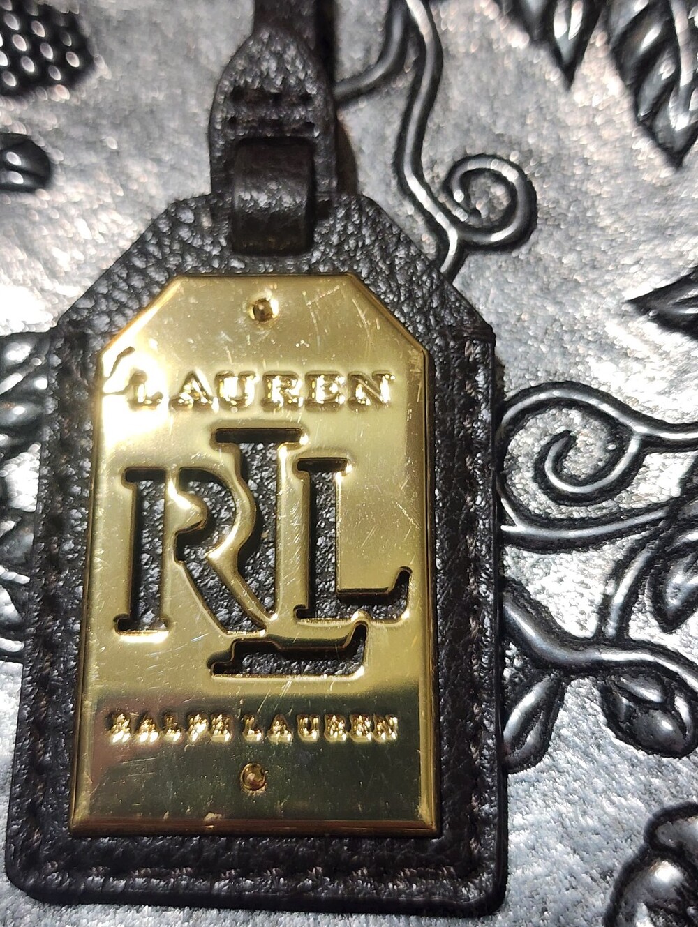 RALPH LAURENBLACK LEATHERGOLD BRASS METALKEY FOB BAG CHARM KEYCHAIN HANG - Picture 6 of 13
